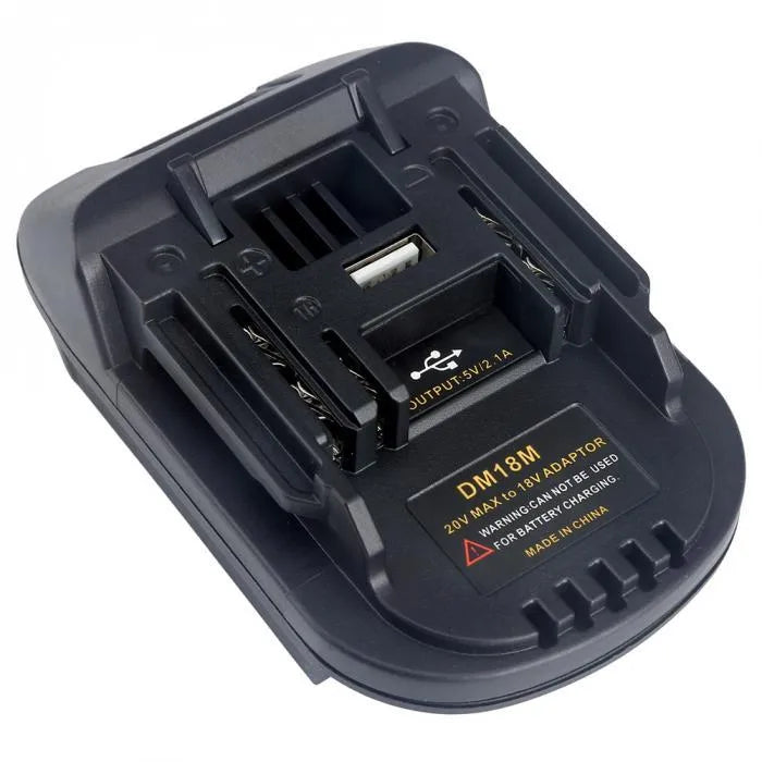 Black Milwaukee to MAKITA battery adapter measuring 125x90x65mm for DM18M tools converting to H99F batteries