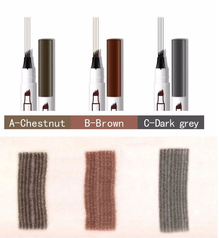 Four-claw eyebrow pen with liquid formula in Chestnut, Brown and Dark Grey, 1ML, for natural hair-like brow look