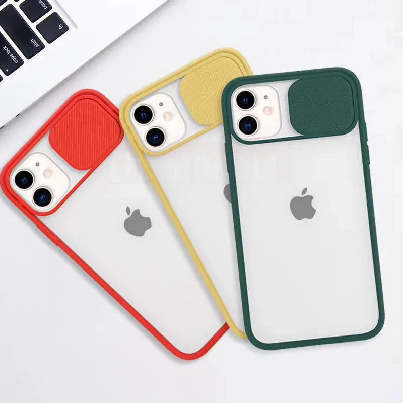 Frosted frame lens silicone phone case for iPhone in a choice of pure colours including blue, pink, and black.