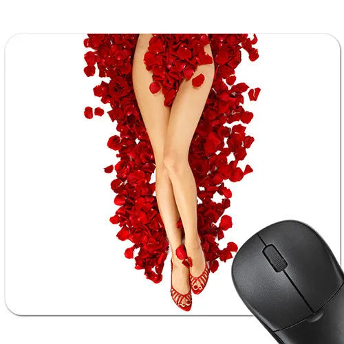 Red lips design rubber non-slip mouse pad on a desk, size 240mm by 200mm.