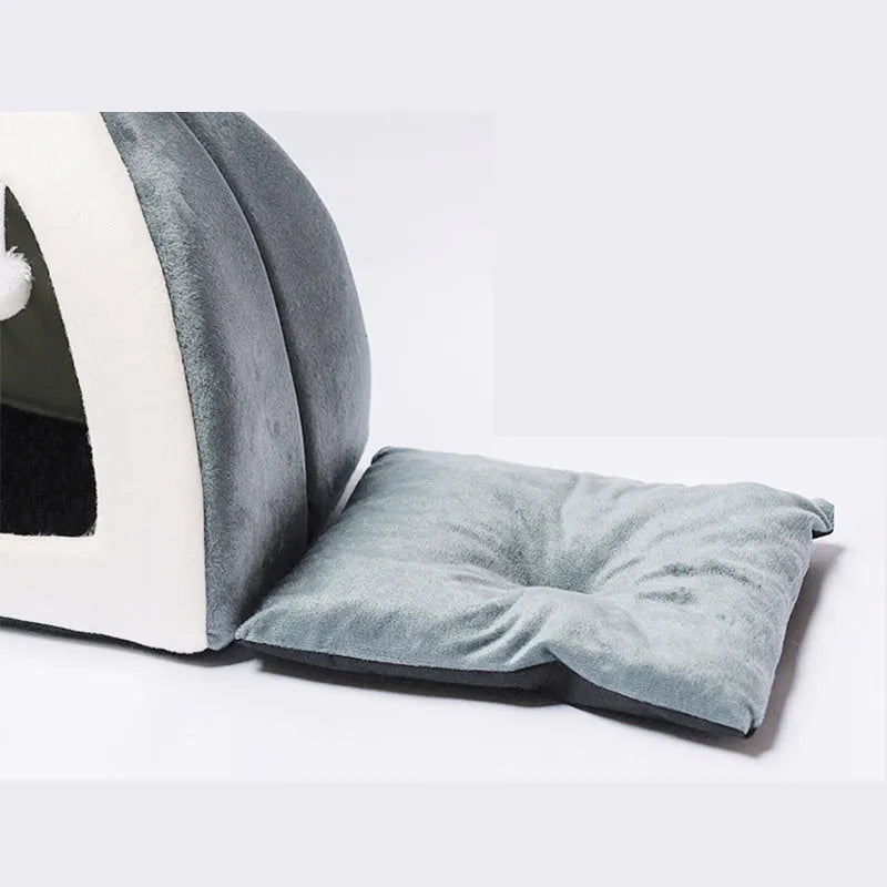 Rabbit Ear Mongolian Nest pet bed in Arctic velvet and PP cotton, grey colour, for cats and dogs