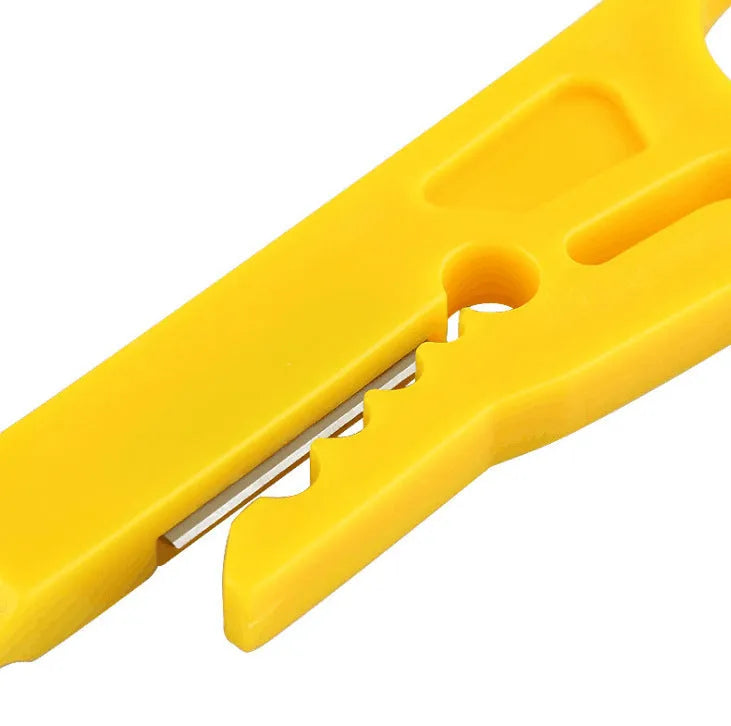 Yellow mini portable wire stripper tool for 0.6mm electrical and data cables.