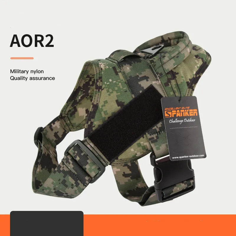 Adjustable dog harness in black made from 1050D nylon with UTX buckle, side view on floor