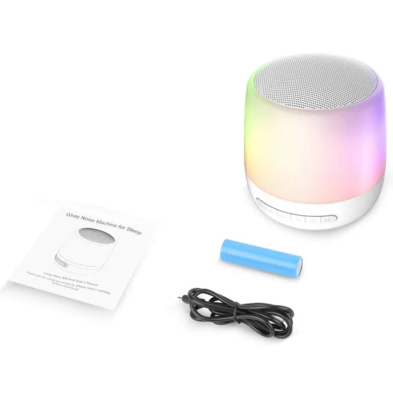 Silver Baby Rest Sound Machine with touch-control mood light and 28 non-looping sounds