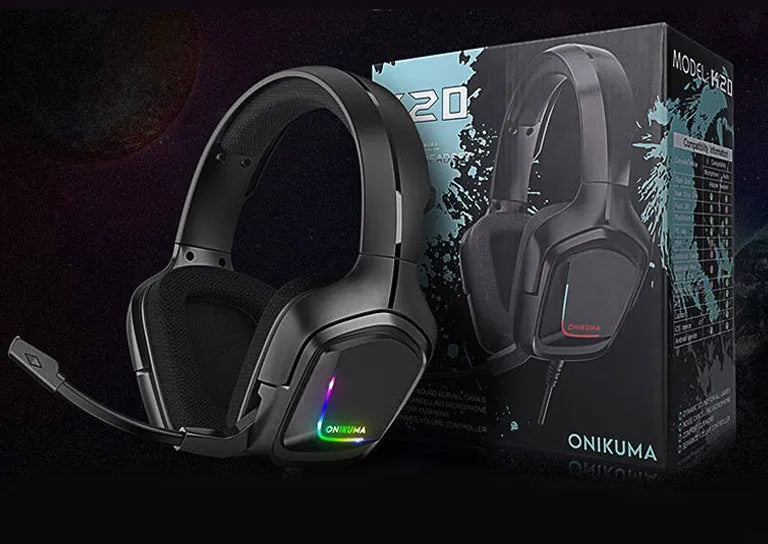 K20 RGB wired gaming headset with braided cable in black colour