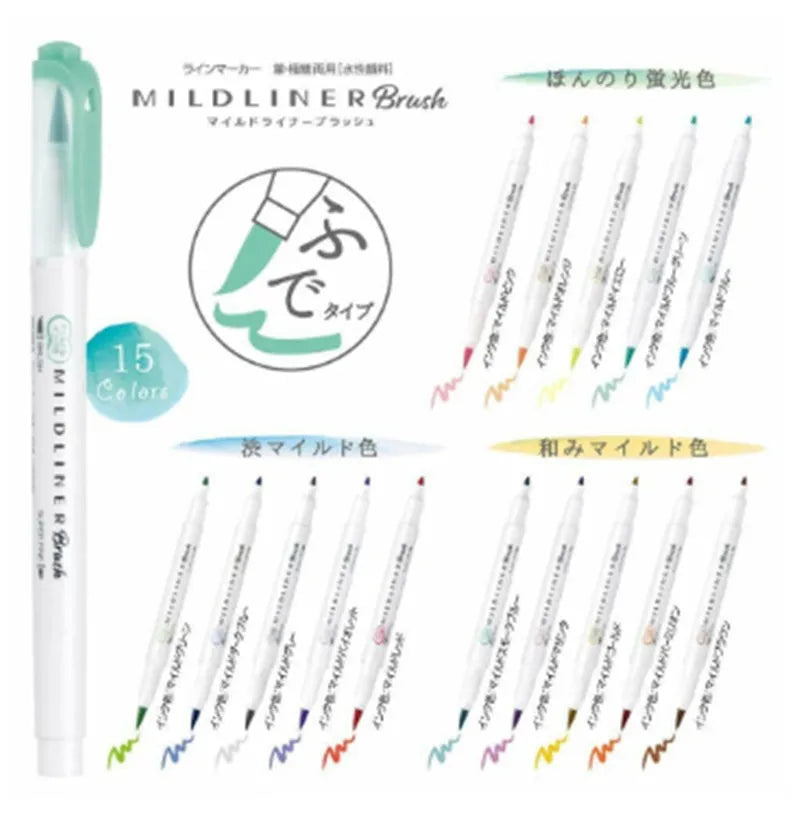 Double-sided water-based highlighter with soft and round head marking a diary page, 15 colours available