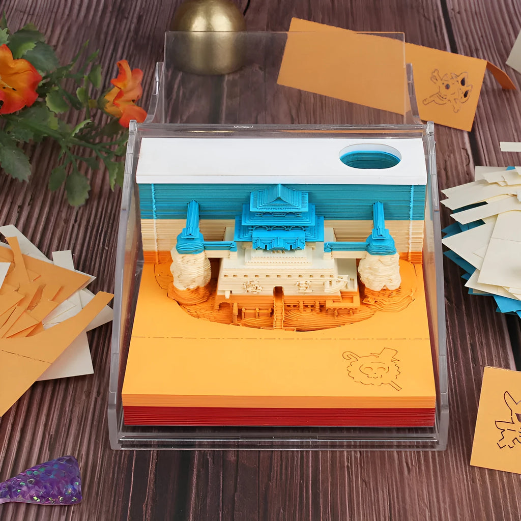 One Piece and architectural building themed sticky notes on craft paper, size 80x45mm.