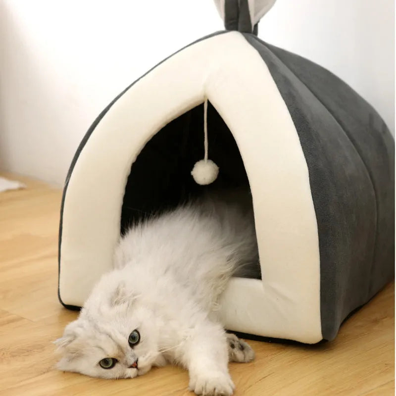 Rabbit Ear Mongolian Nest pet bed in Arctic velvet and PP cotton, grey colour, for cats and dogs