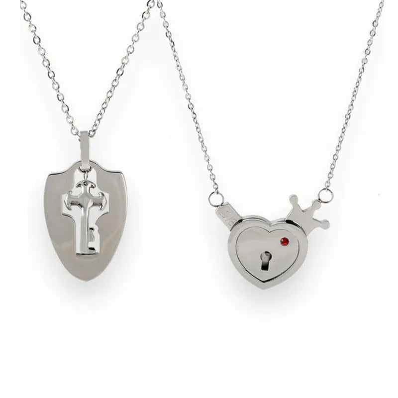 Titanium steel couple love lock bracelet key set necklace in electroplated finish