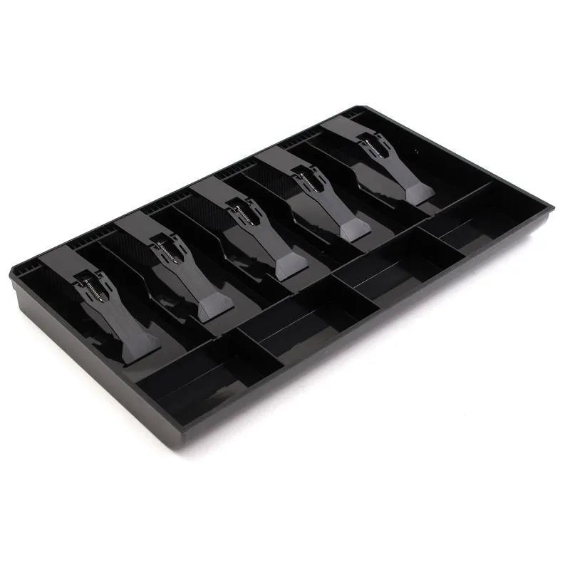 Black and white ABS plastic five-drawer cash register box with coin compartments
