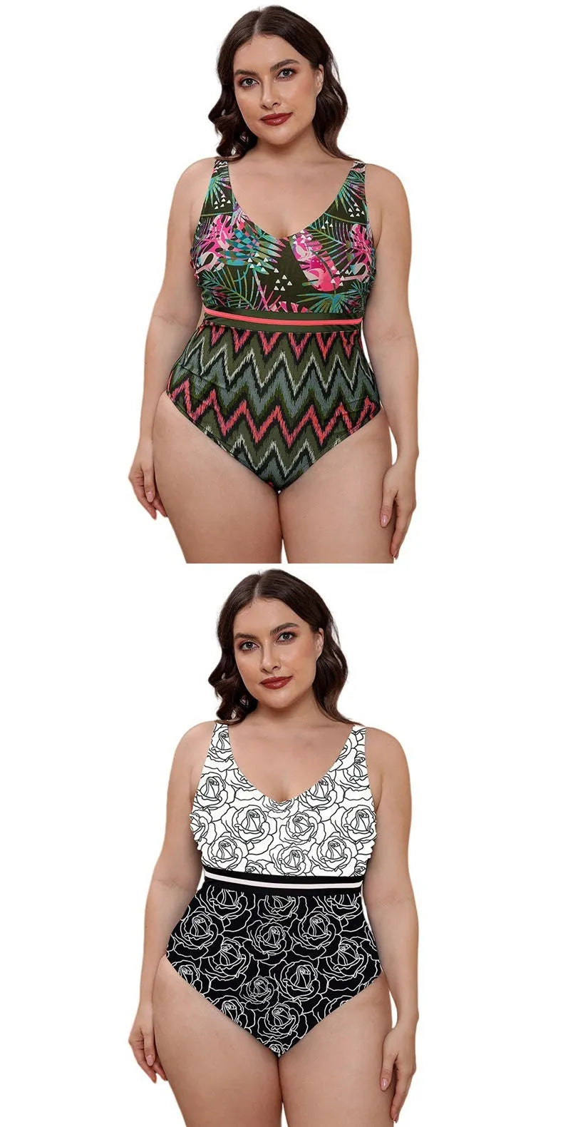Women's blue printed one-piece swimsuit with spaghetti straps and striped vest design for swimming