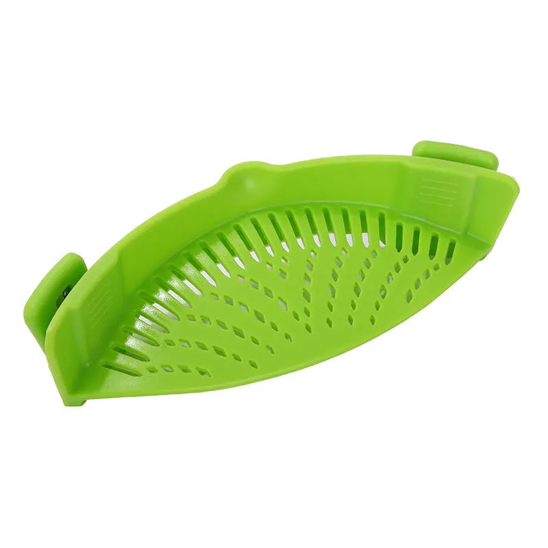 Silicone clip-on funnel strainer with stainless steel buckle for pots and pans