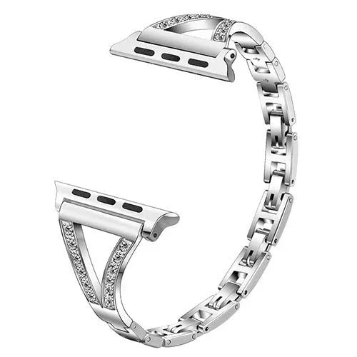 Stainless steel watch strap with diamond studs in gold colour for a 42/44mm watch