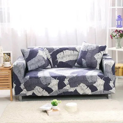 Printed geometric stretch sofa slipcover on double seat sofa in modern simplicity style