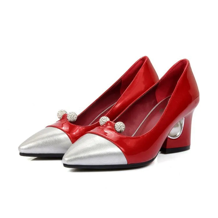 Rhinestone single shoe with artificial PU vamp in beige colour, middle heel, woman's dress shoe for one foot