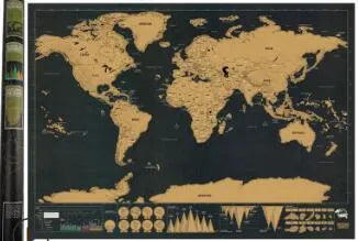 Large black scratch off world map poster 82.5x59.4cm with copper tin foil finish