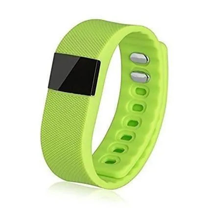 Ordinary bracelet pedometer showing step distance calorie tracking with black blue green orange yellow colour options