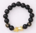 Imitation obsidian 18K gold bracelet with six brave words and little pearl accents