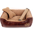 Suede kennel dog bed in Style 1 with free bone toy, blanket, and summer mat for indoor pet use