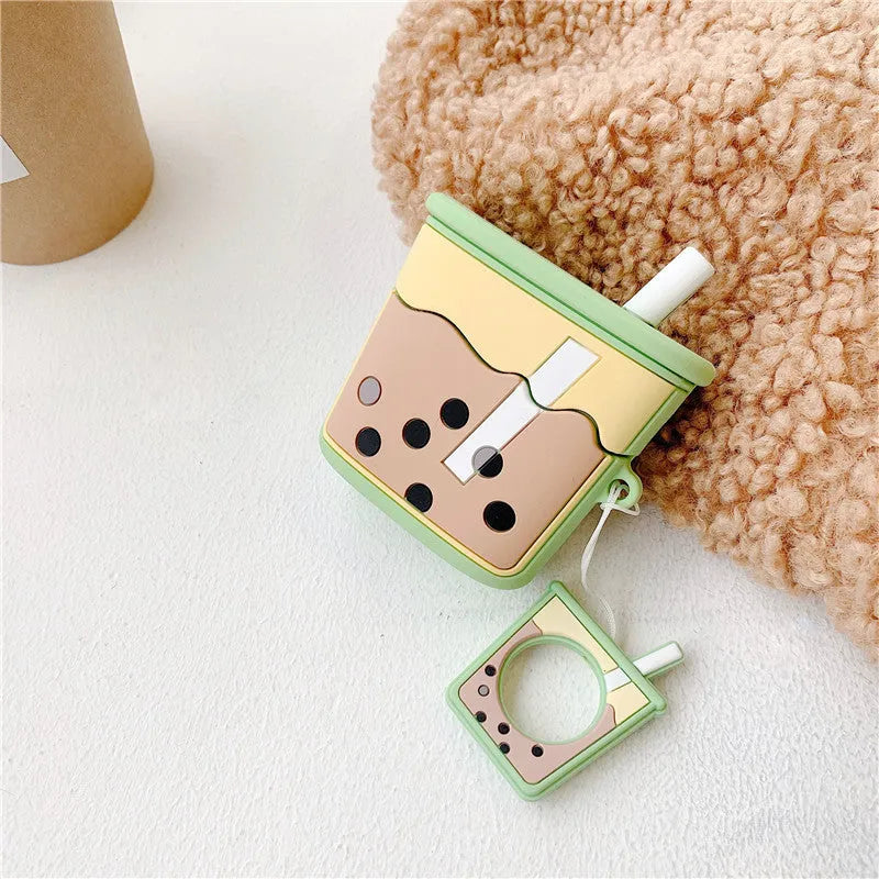 Silicone protector case for Apple AirPods 2nd generation in pink, orange, green and purple colours.