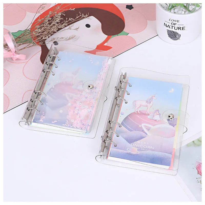 Metal binder shell with PVC cover in Alice Castle or Alice Planet, loose leaf binding, 96x172mm paper, 125x185mm