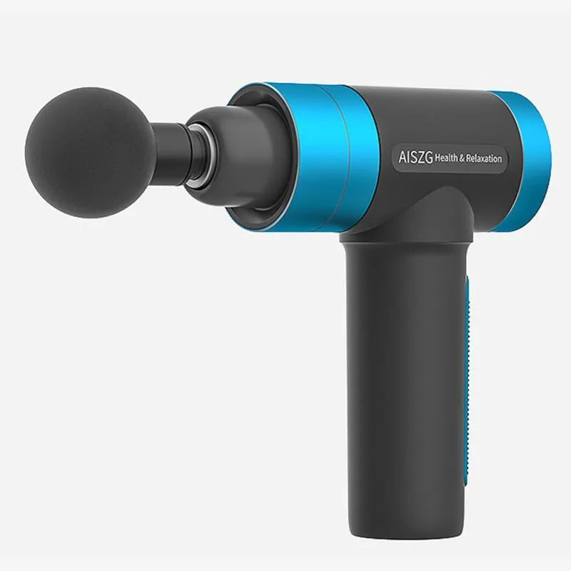 USB rechargeable muscle massager in grey with space aluminium body and silicone head