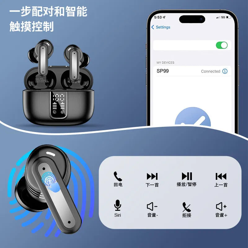 Black or white Bluetooth earphones with digital noise reduction, 10m range and 8+ hour battery life