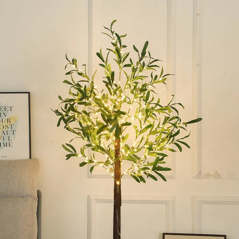 1.8m tall olive leaf tree lamp with warm LED lights for courtyard decoration
