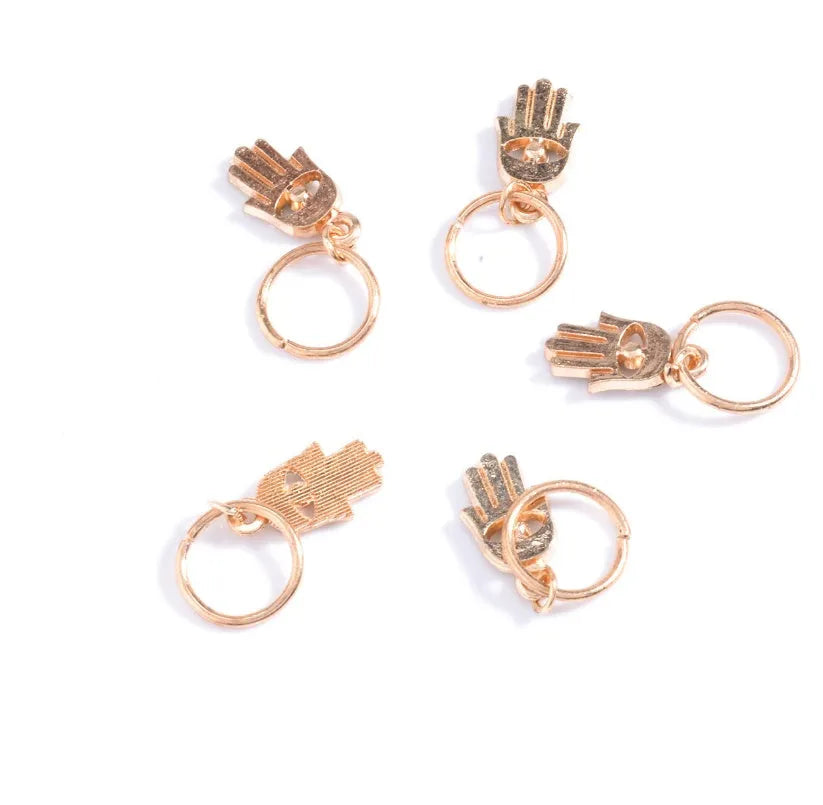 Small alloy gutter hair clips in gold and silver, 5 per pack, with numbered styles and golden shell design.