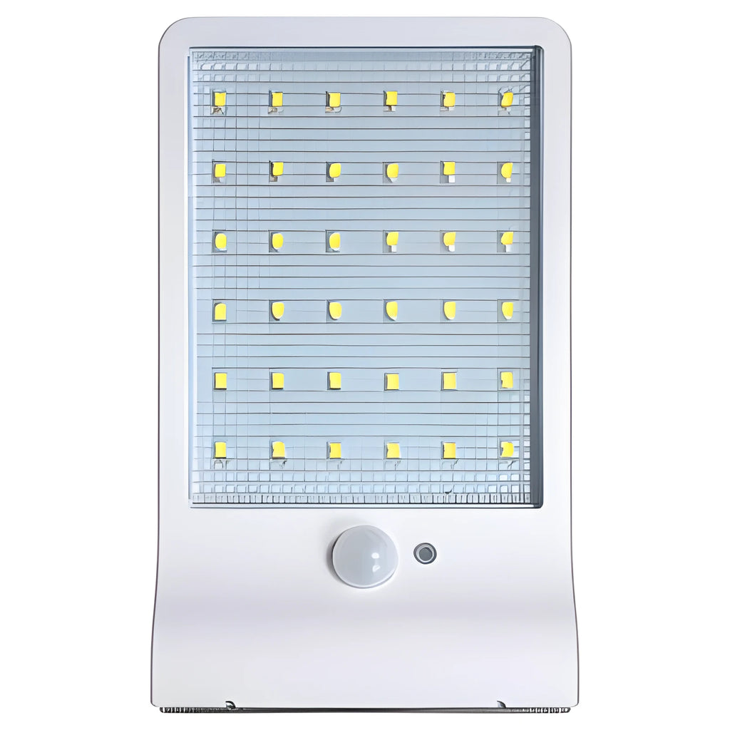 Black and white waterproof solar-powered LED garden light for outdoor use.