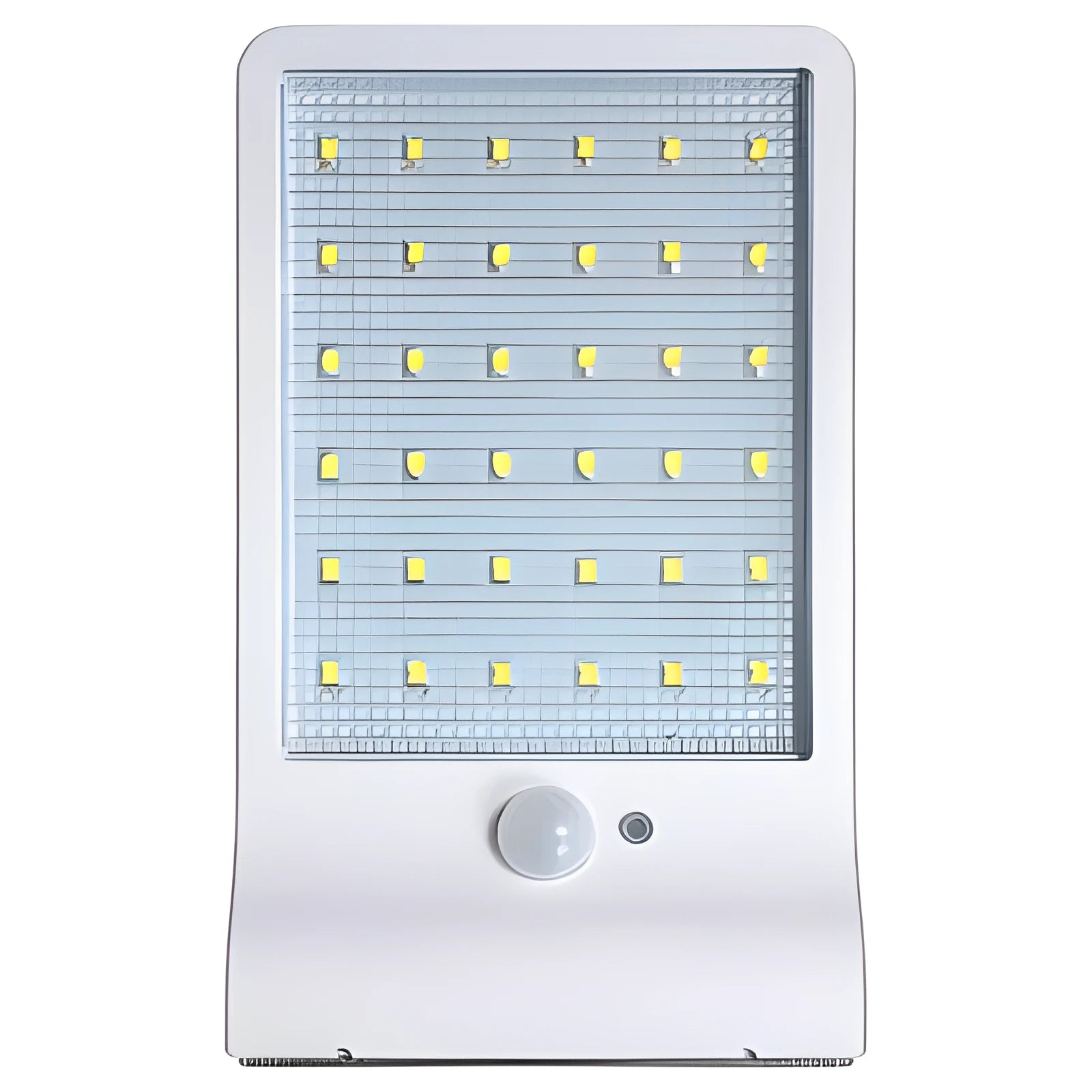 Black and white waterproof solar-powered LED garden light for outdoor use.
