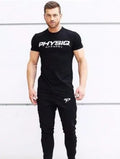 Summer men's cotton slim fit running T-shirt in solid colour black, front view