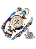 Women's vintage bracelet watch with coiling leather strap and snail pendant in Mori style