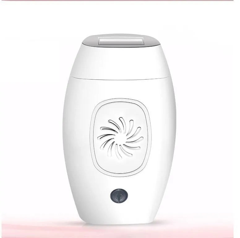 Black laser hair removal device with UK plug and control buttons, suitable for home use on face and body
