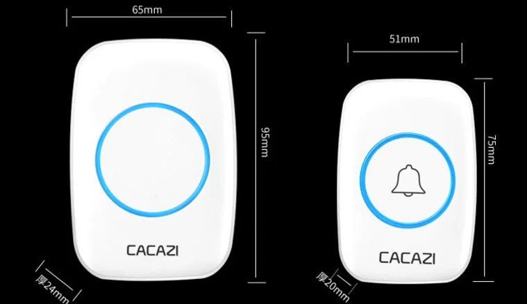 Wireless doorbell system with 300m range showing transmitter and receiver units