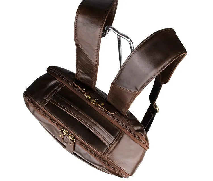 Top layer leather computer backpack for 15 inch laptop, 29cm x 11.5cm x 38cm, in brown or grey