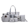Women's shoulder bag set with handbag, wallet, card case in black, grey, white, rose red; square vertical shape with car stitching and zipper closure