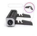 Black notebook cooling pad with large fan grille and USB cable, shown under a laptop.