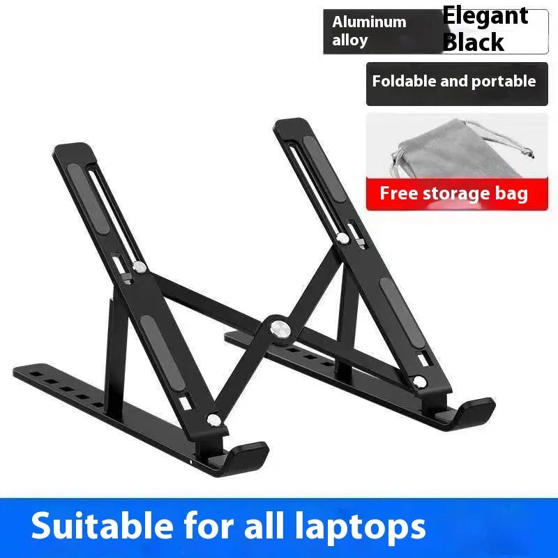 Aluminium folding laptop stand in silver colour with cooling gap beneath device placement area