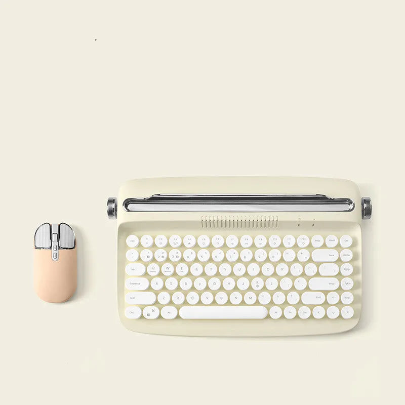 Retro iPad Bluetooth keyboard and mouse set in mint green with blue dual-mode mouse and adjustable bracket