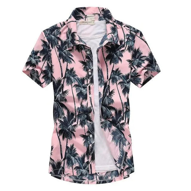 Linen aloha shirt for men short sleeves stand-up collar casual style multiple colours available