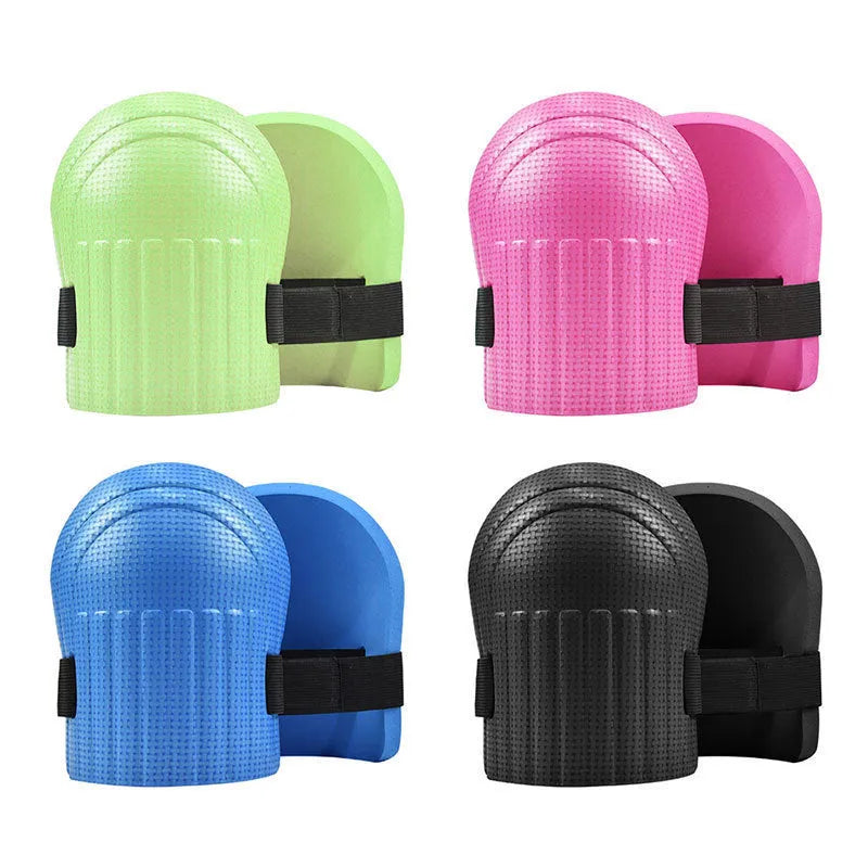 A pair of EVA foam knee pads in various colours, suitable for construction and DIY kneeling tasks.