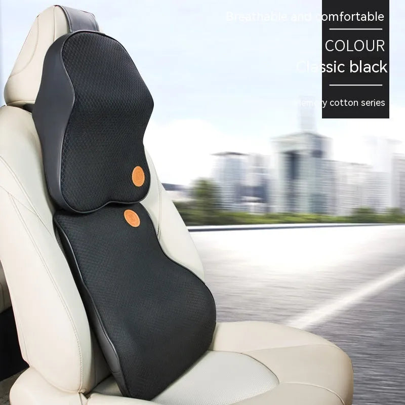 Memory foam automotive headrest and lumbar support pillow set in multiple colour options