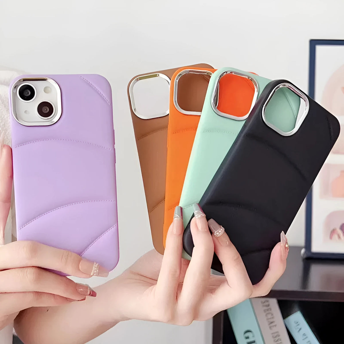 Silicone frosted phone case for Apple iPhone with liquid injection and internal flannel, in solid colours.