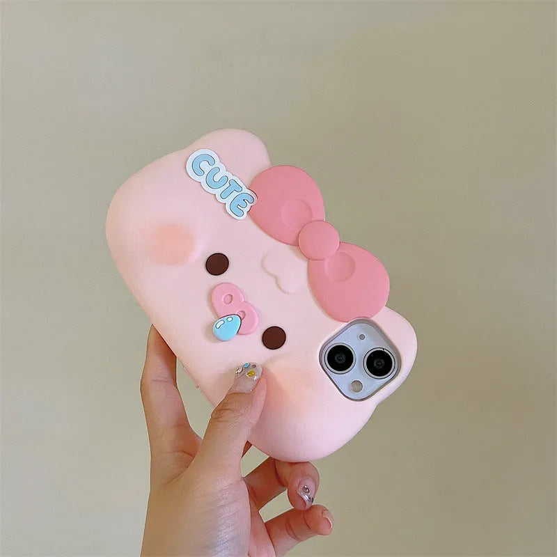 Silicone snot pig phone case for iPhone, all-inclusive cartoon cover with embossed anti-fall design