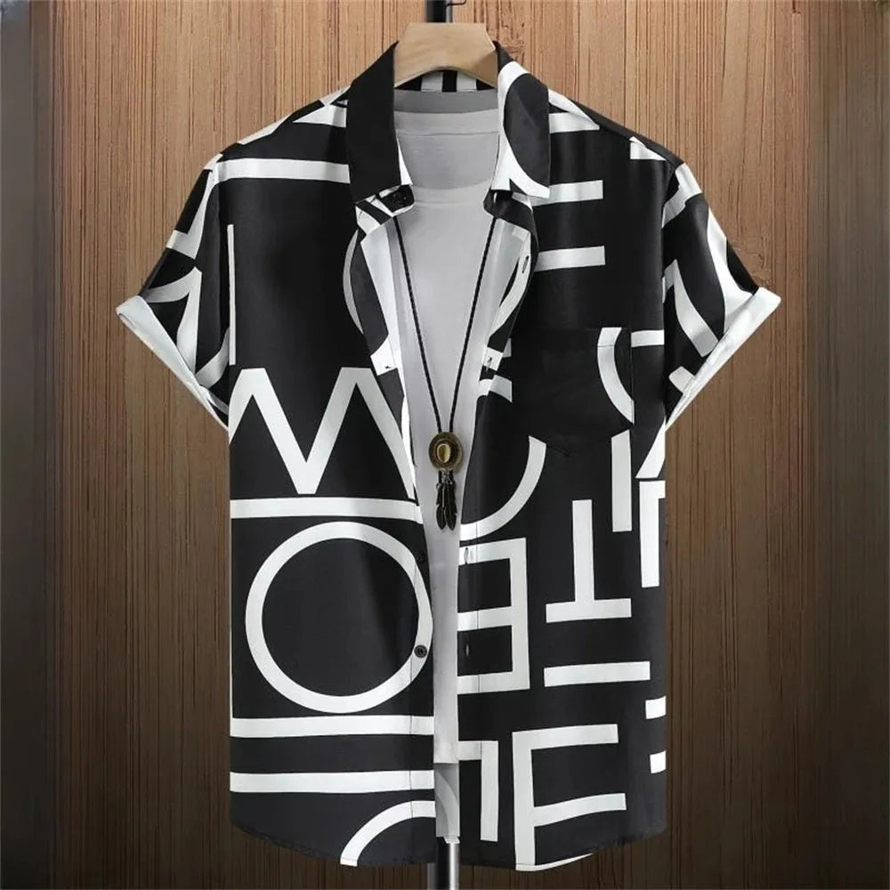 Men's camouflage pattern short sleeve shirt with digital printing and 3D stitching details on polyester fabric