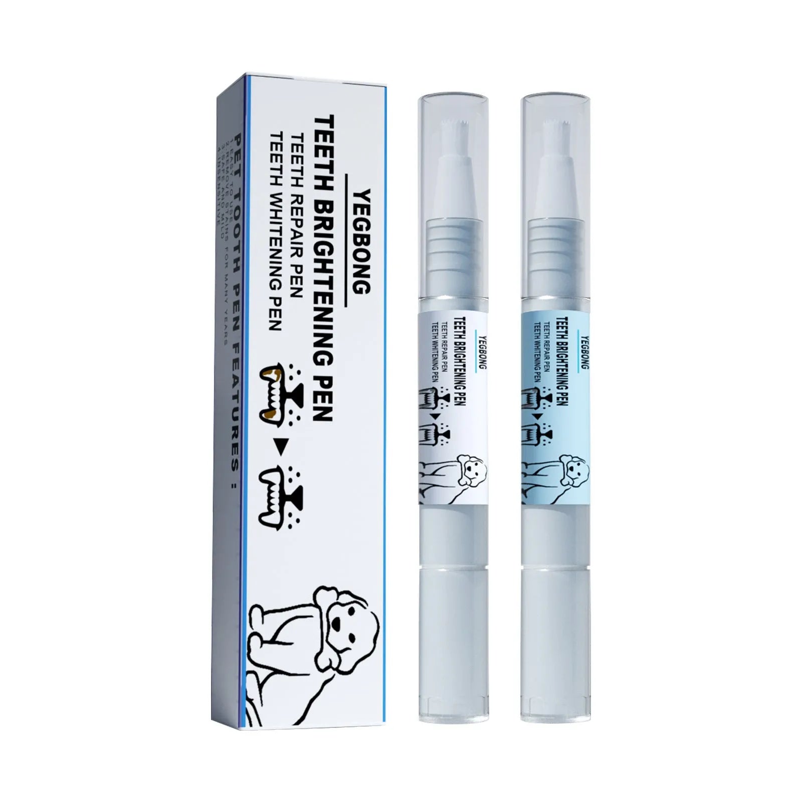 Yegbong pet teeth whitening pen kit with two 3ml pens and dental brushes for dogs and cats