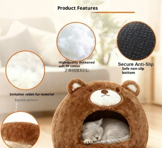 White faced bear cat nest, closed sleeping kennel, 42x42x33cm, cloth material