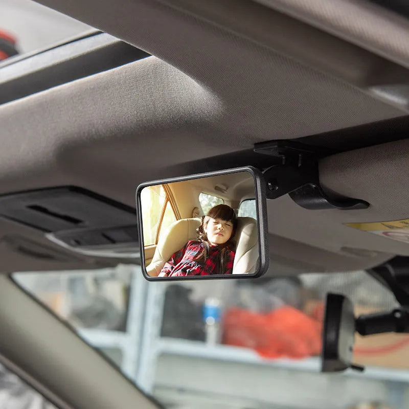Square 120 x 60mm chrome car rearview mirror with press suction cup for baby rear seat monitoring