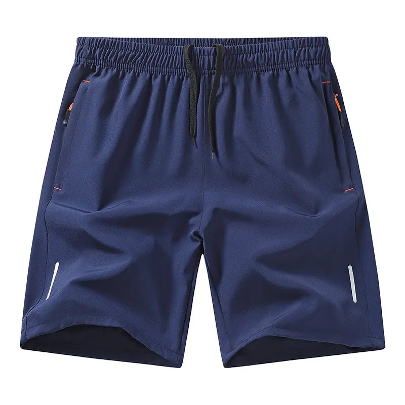 European size men's athletic shorts in black polyester, straight-leg summer sports shorts